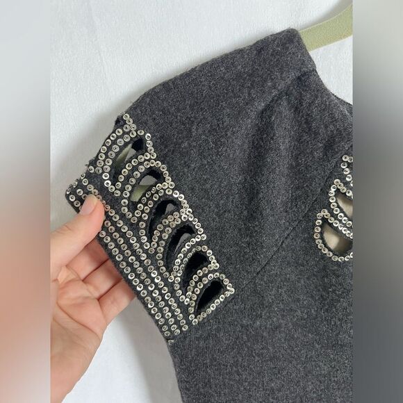 Tory Burch charcoal gray sequined wool dress with nude sheer slip lining size S - Picture 4 of 10